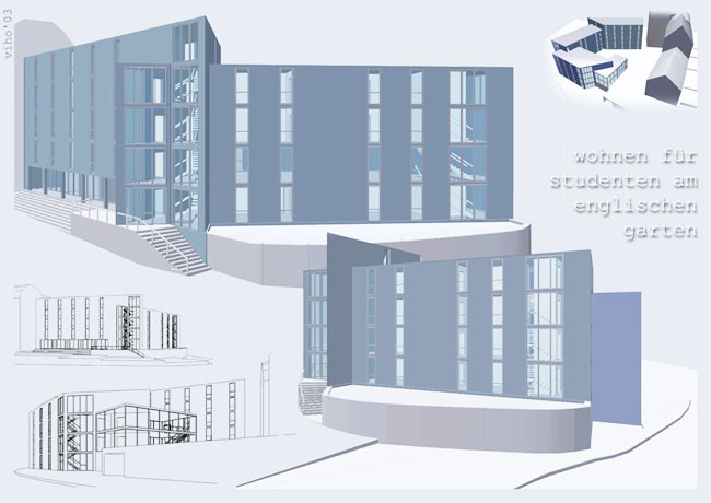 Entwurf Wohnen f�r Studenten am Englischen Garten in M�nchen
