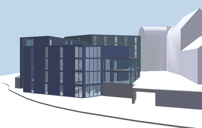 R�ckansicht Entwurf Wohnen f�r Studenten am Englischen Garten in M�nchen