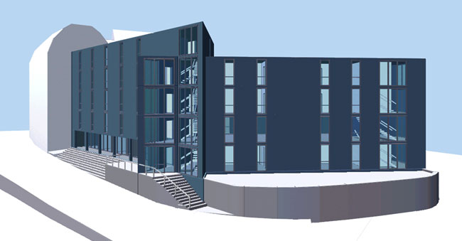 Vorderansicht Entwurf Wohnen f�r Studenten am Englischen Garten in M�nchen